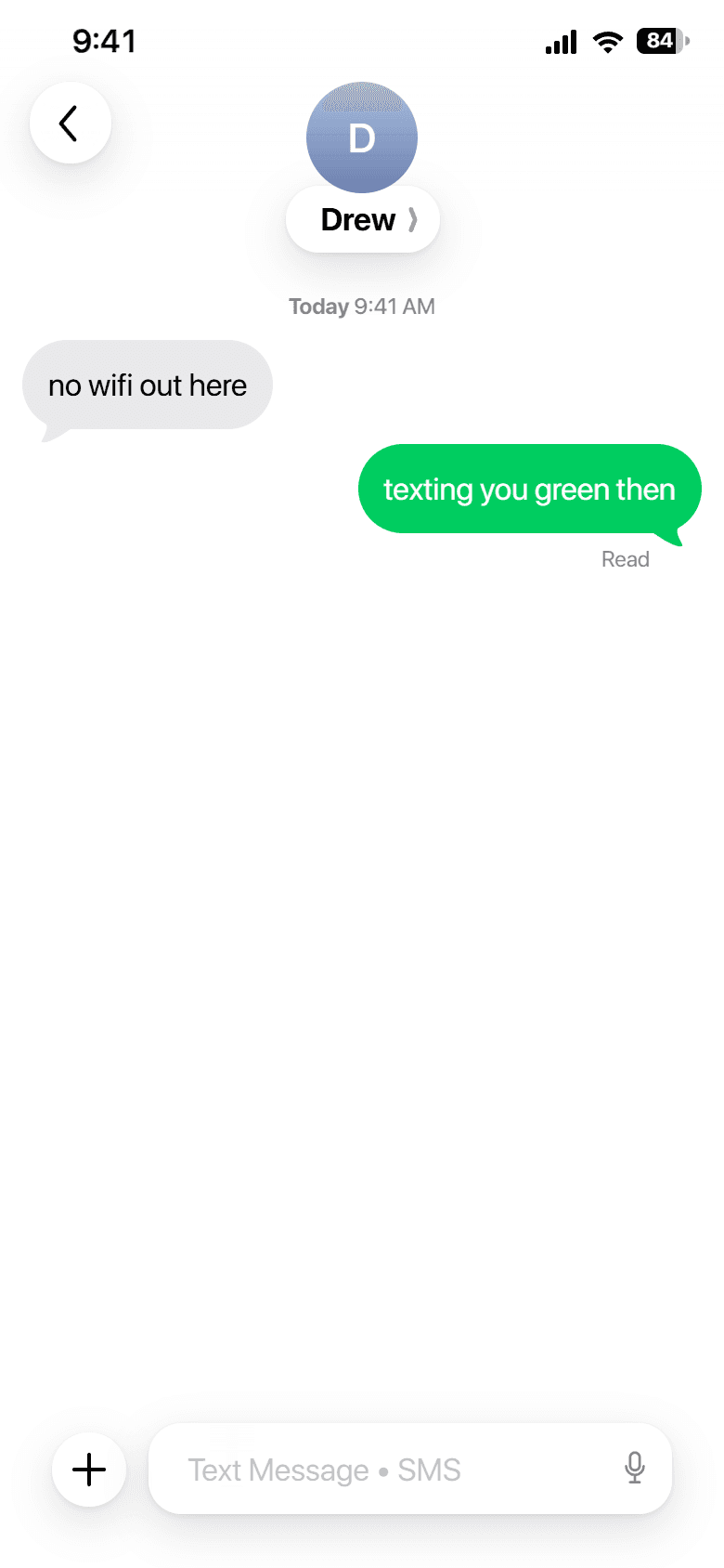 A green SMS thread