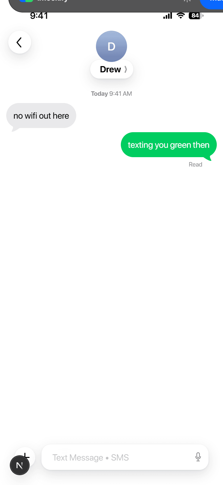 A green SMS thread