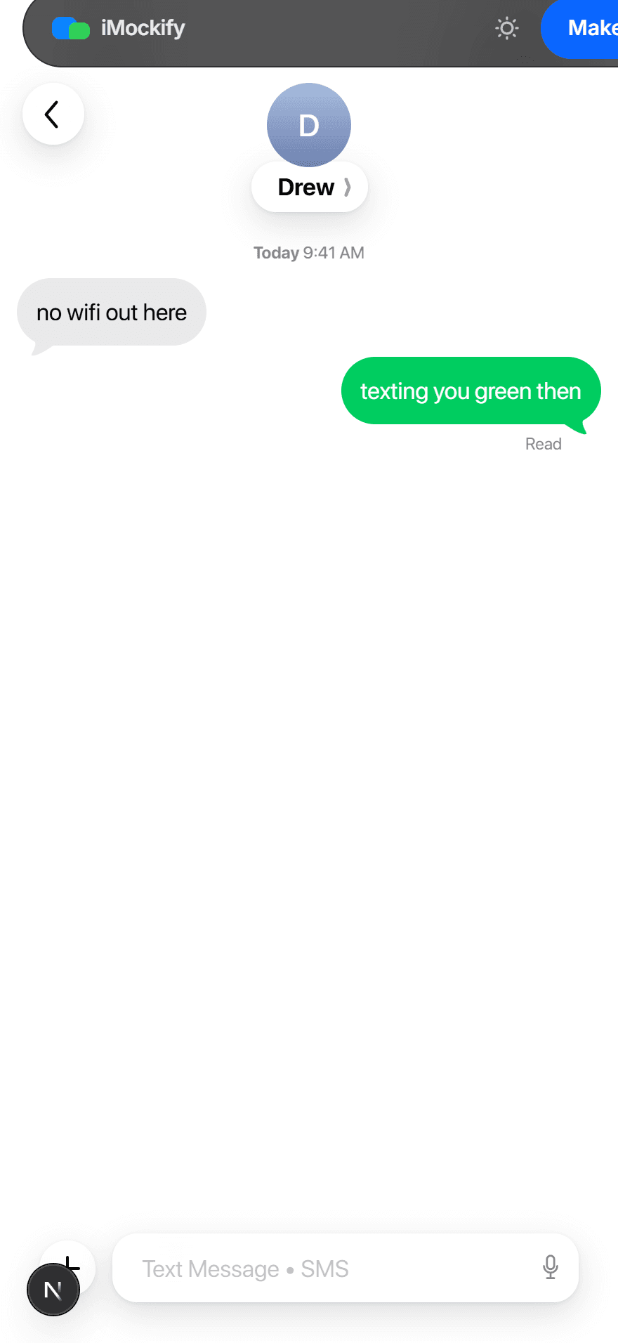 A green SMS thread