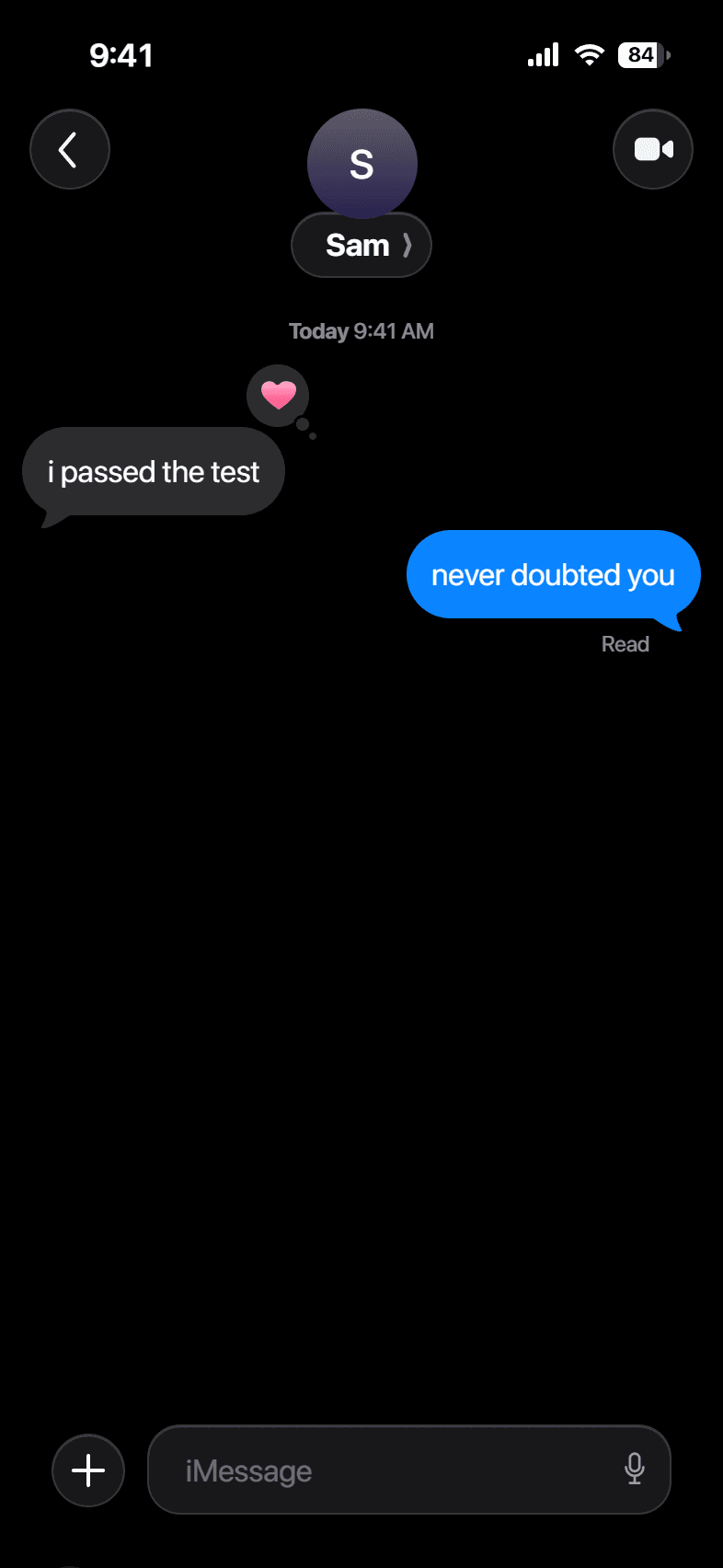 A tapback, dark mode