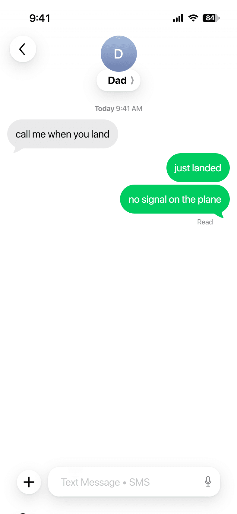 A green SMS thread