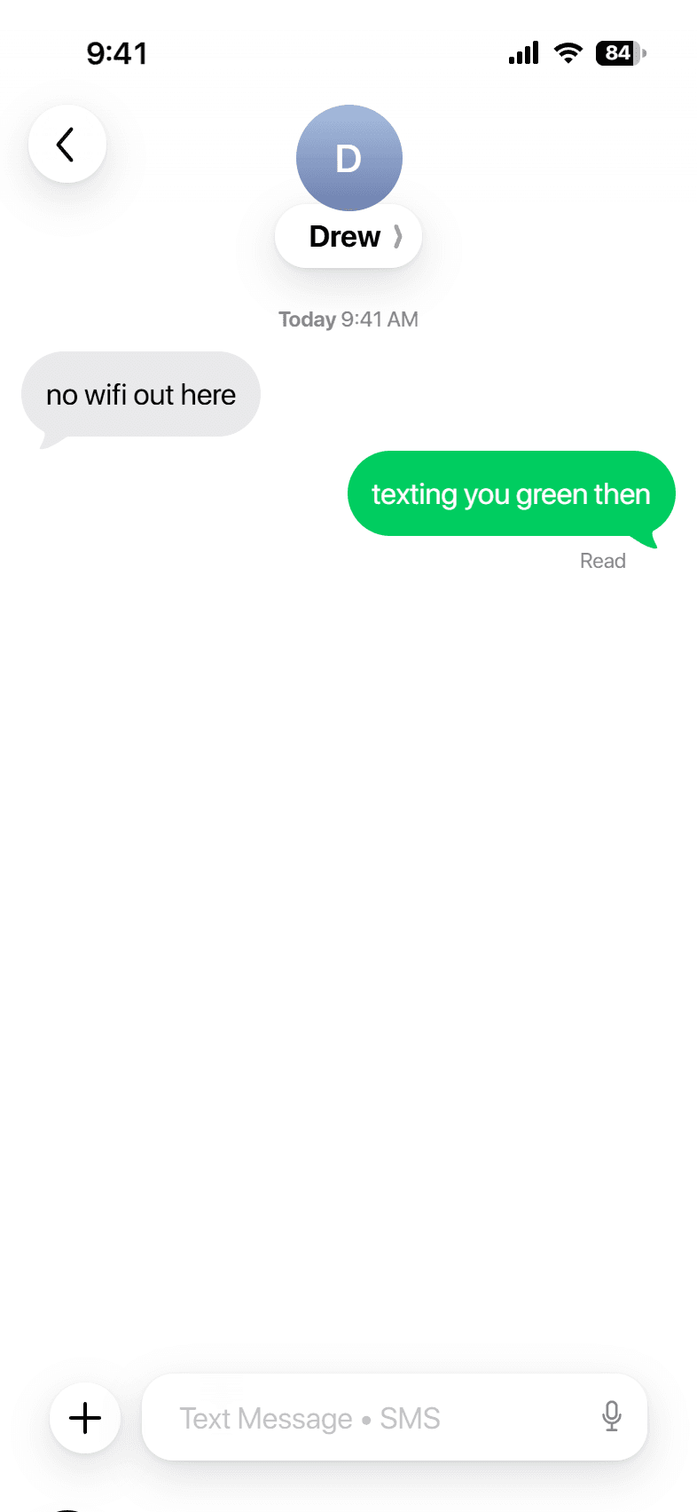 A green SMS thread